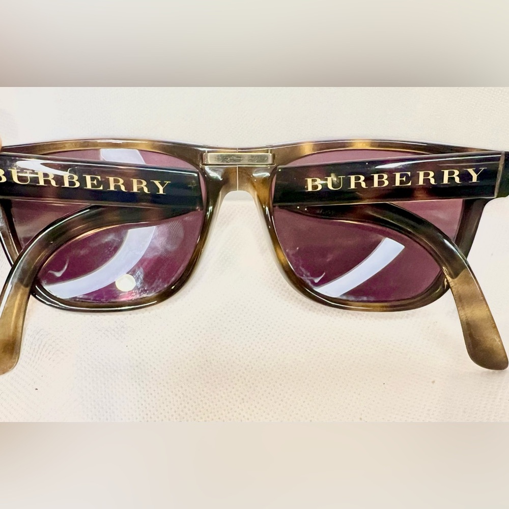 Burberry Fold Up B 4106 brown tortoise shell folding glasses with case.